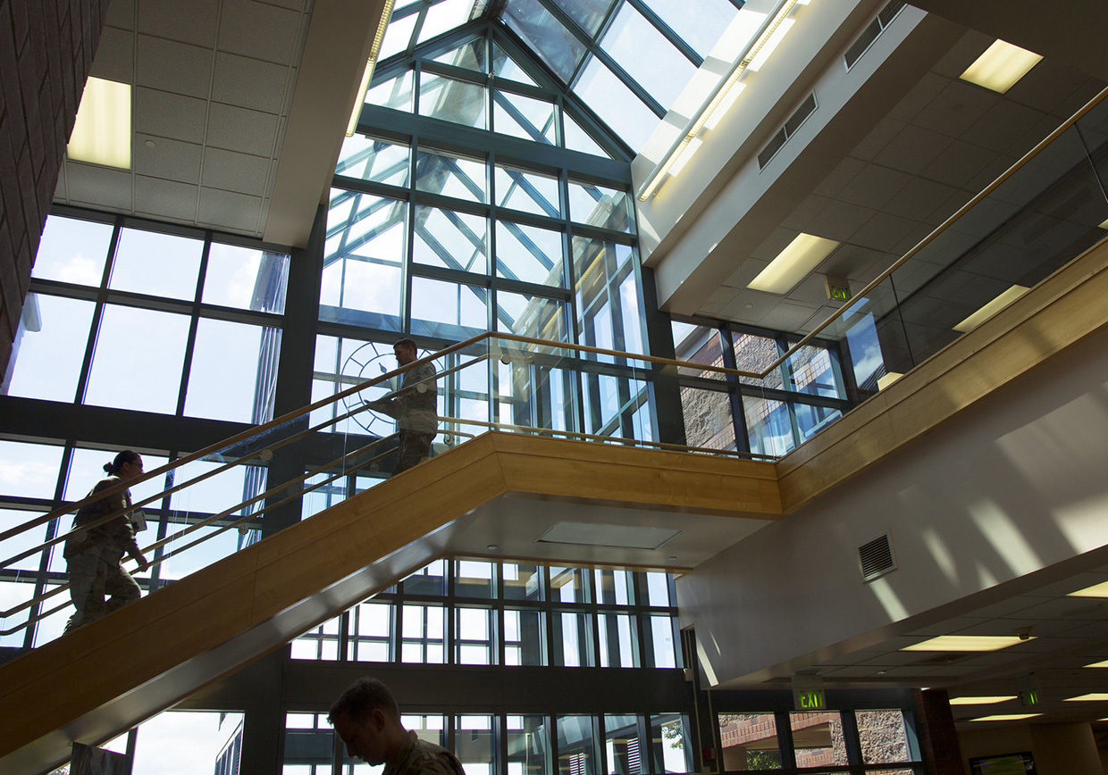A series of stairs in the JBLM branch campus