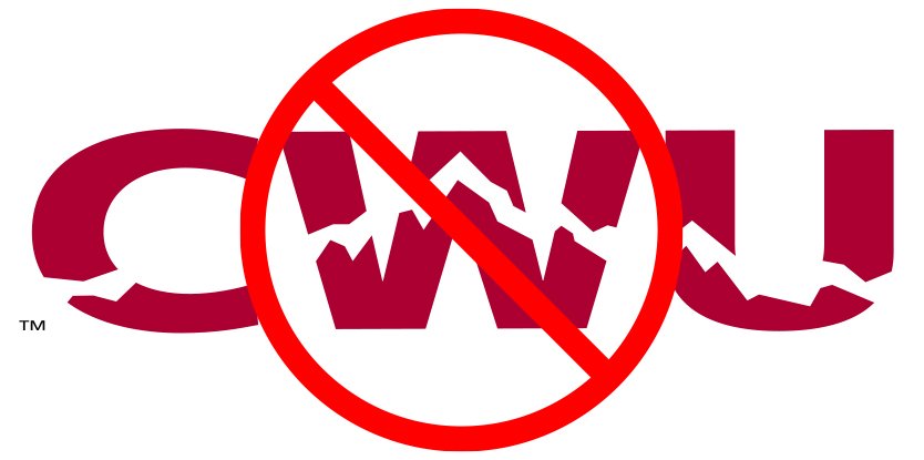 Stretched CWU logo with crossed out symbol