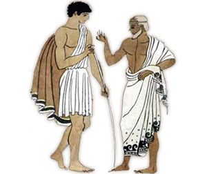 Image of two greeks with one being older and teaching the younger.