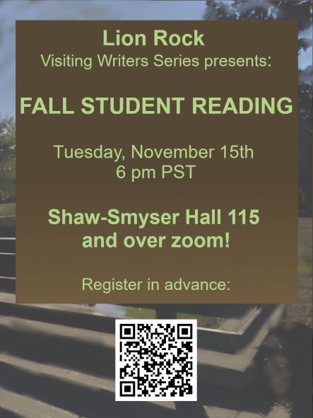Poster for the Fall Student Reading November 15. 2022