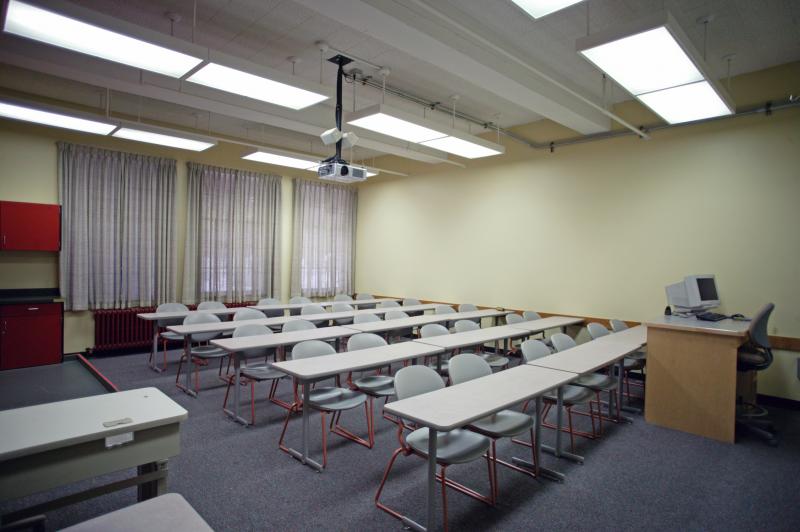 traditional McConnell classroom. There are five rows of desks.