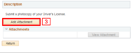 The "Add Attachment" button window requesting a photocopy of your drivers license.