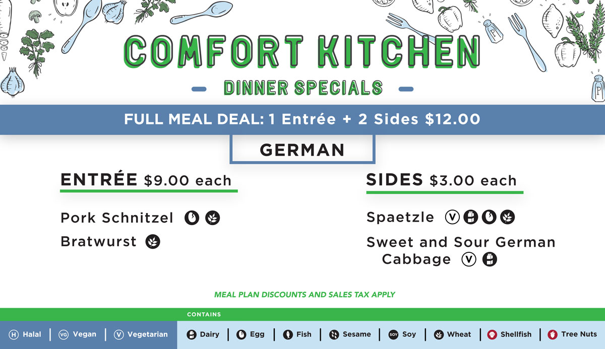 Comfort Kitchen German Menu