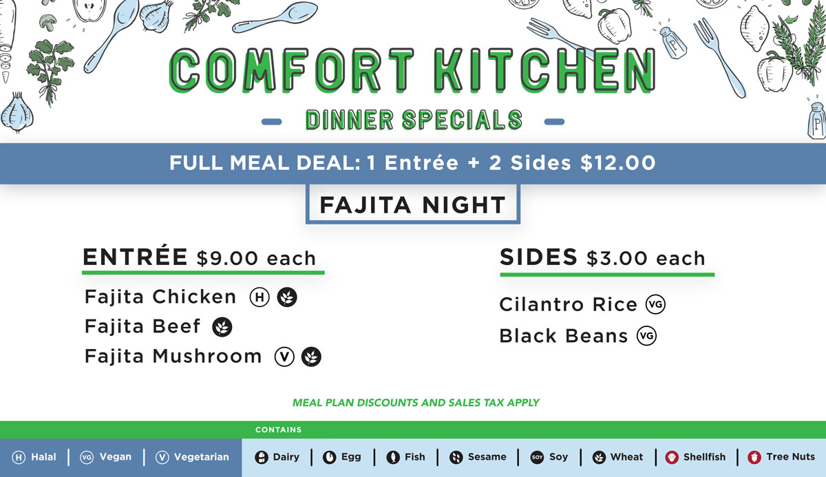 Comfort Kitchen Fajita Night Menu