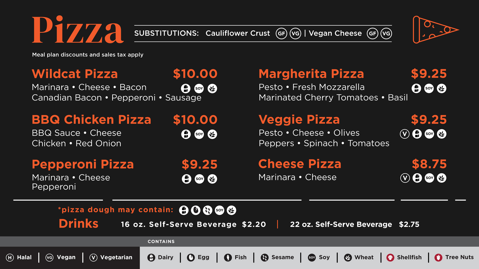 The pizza menu board