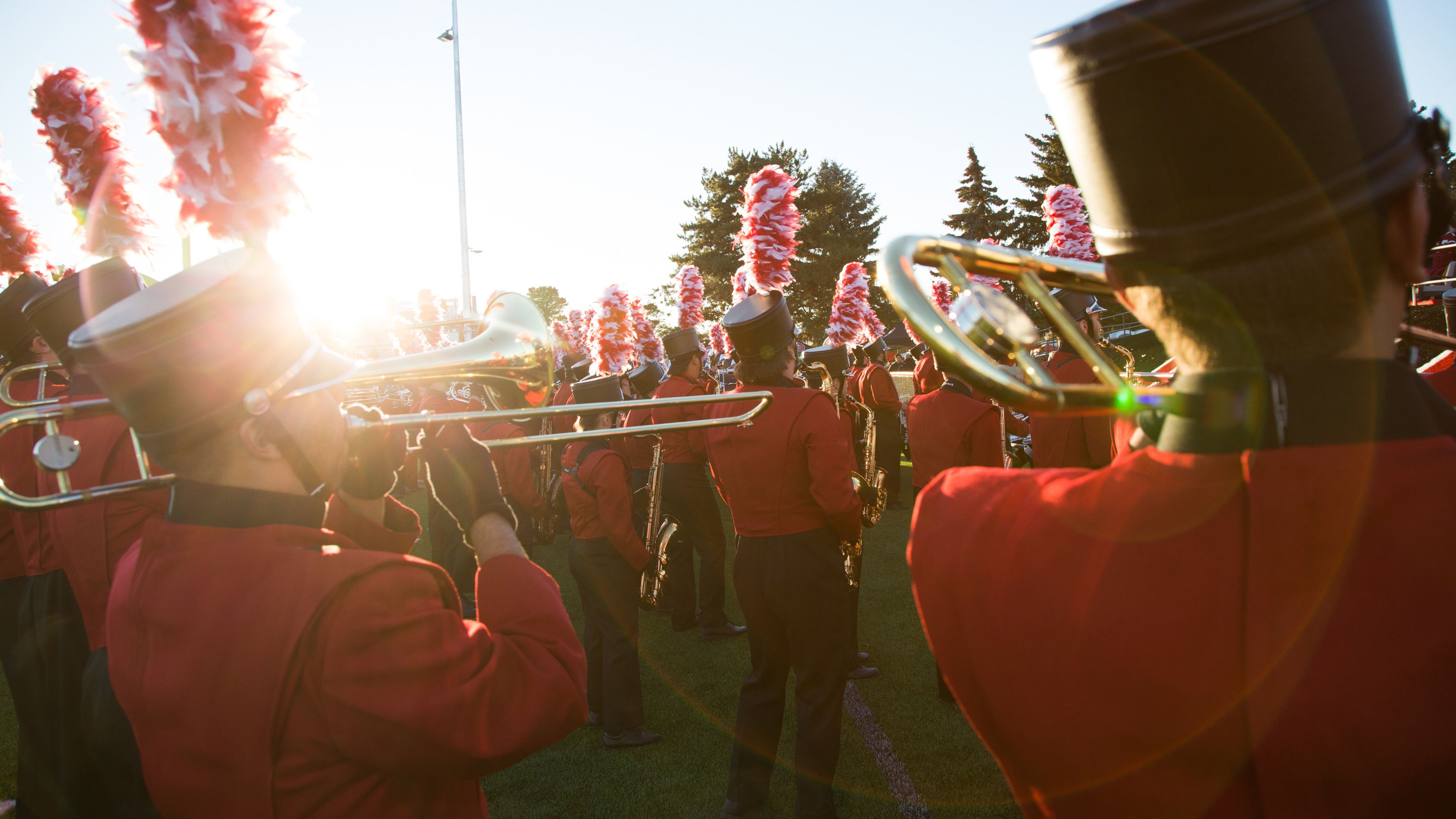 Central Washington University marching band puts on a show during a home football game at Tomlinson Stadium