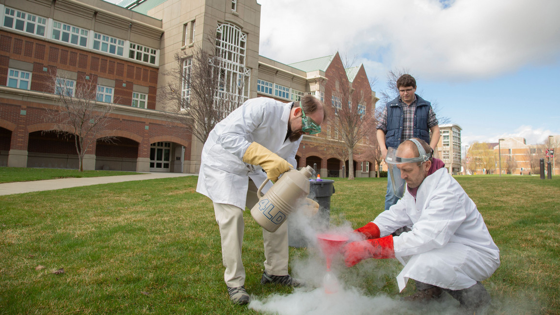 Scientists at Central Washington University work hard in the field to complete a Chemistry project.