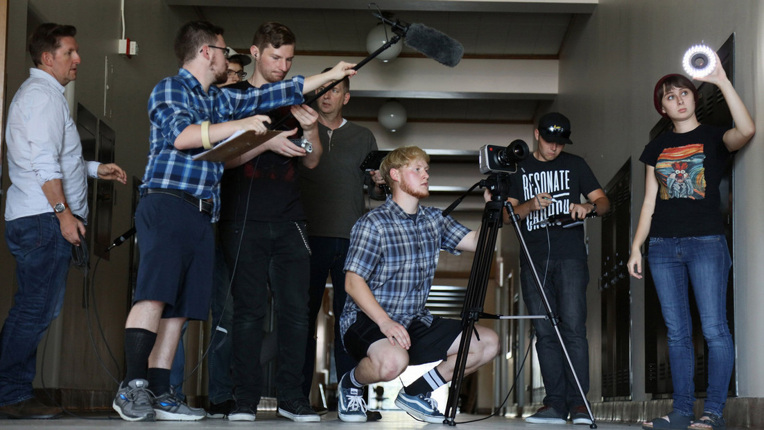 Seven film students set up a microphone and camera within the film studies program at Central Washington University.