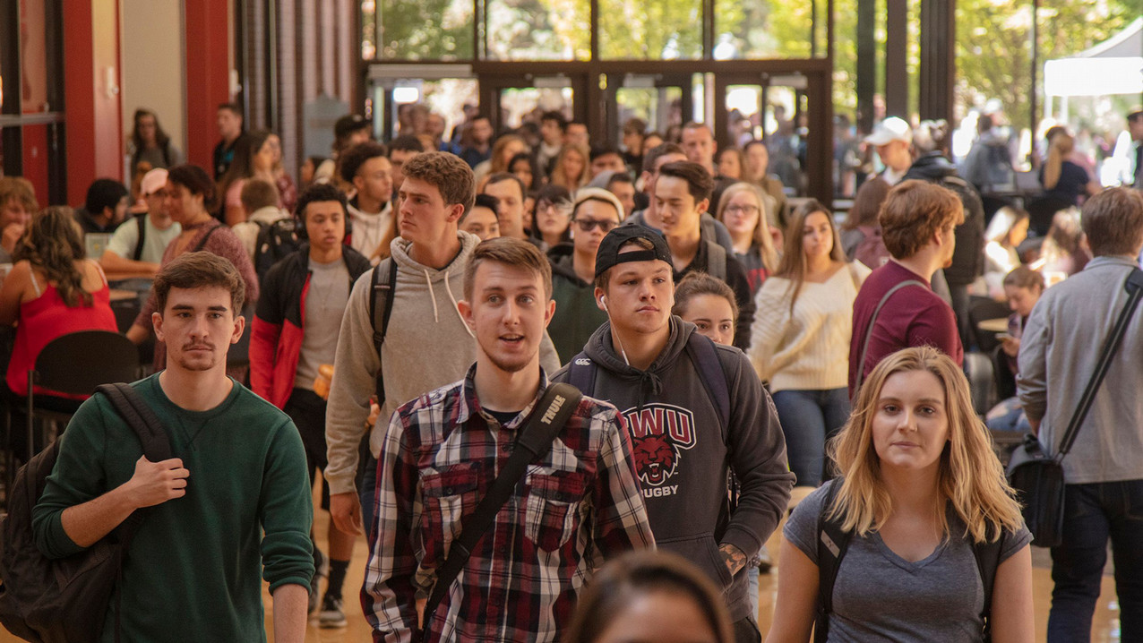 Hundreds of students take a walk through the Student Union Recreational Center at Central Washington University.