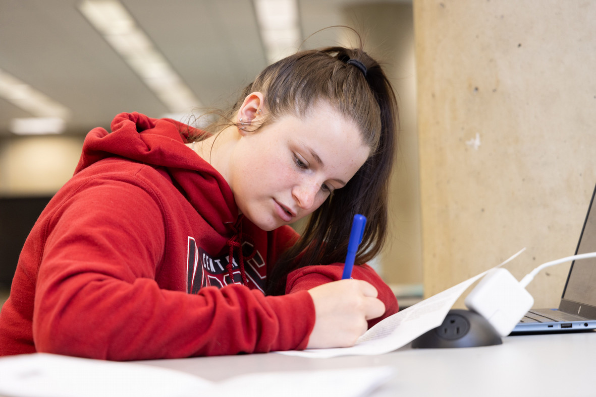 A student studies hard at Central Washington University.