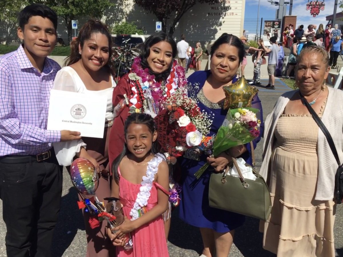 Michelle Reyes with her family at CWU commencement on Saturday, June 11.
