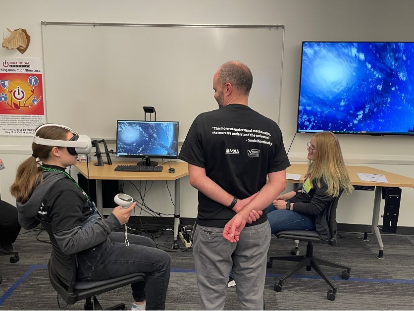 A student using VR to explore mathematics at Sonia Kovalevsky day