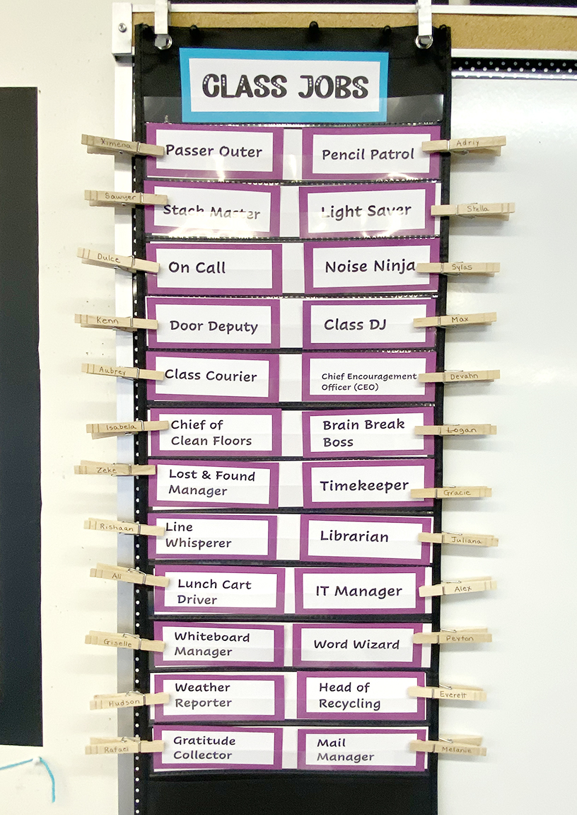 A student responsibilities chart in a classroom