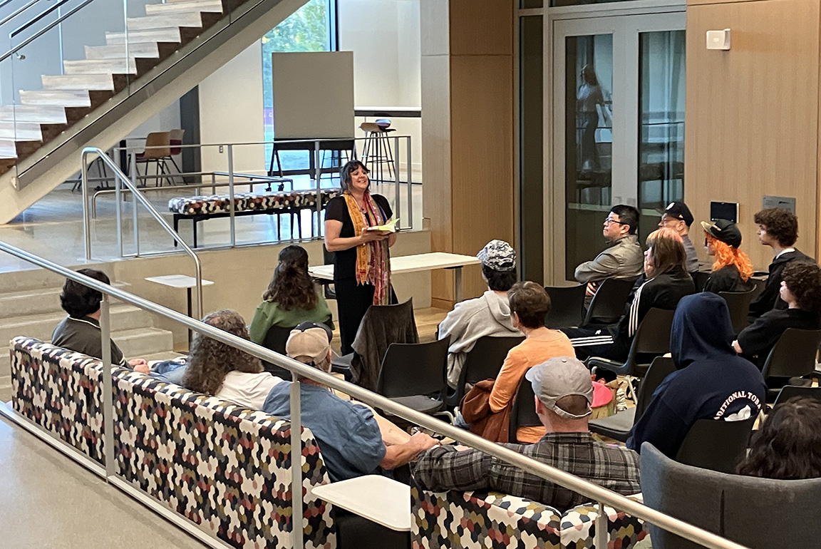 Maya Jewell Zeller delivers a poetry reading during a Lion Rock Visiting Writer Series event in the NAC.