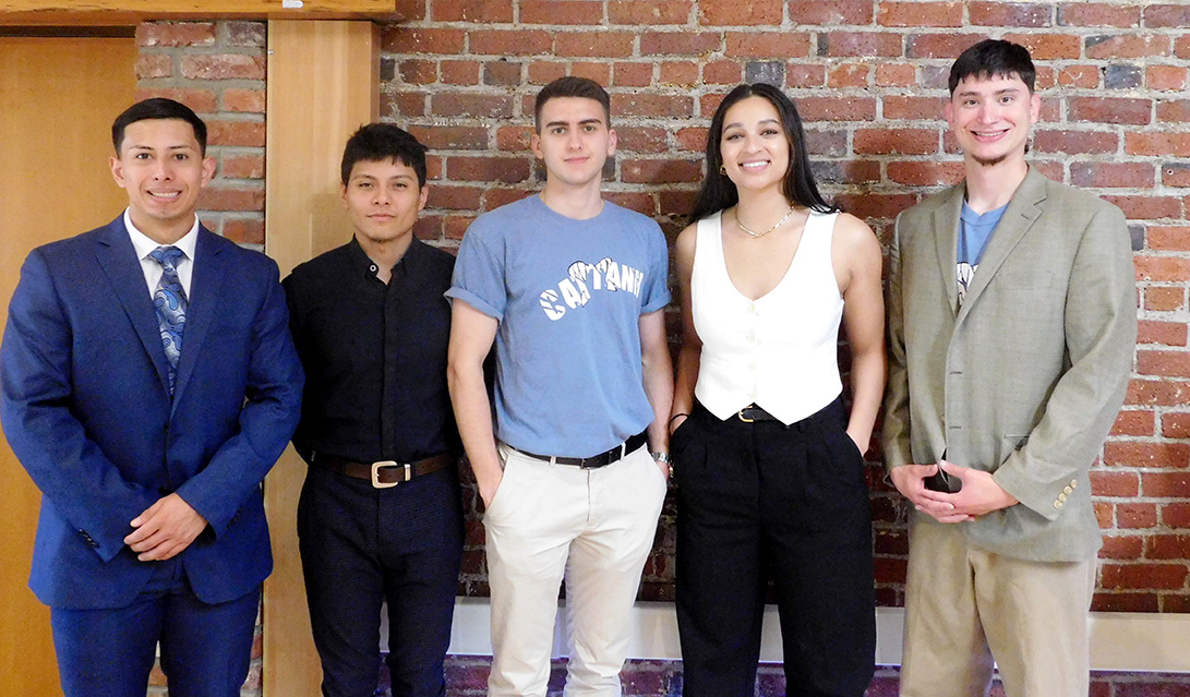 The CWU student team that coordinated a successful Cat Tank event on May 19. From left are Miguel Gomez, Gerardo Castillo, Bobi Vladimirov, Marianna Payne, and Jack Trombetta.