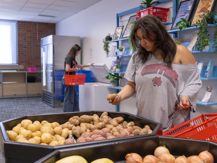 A student browses available foods at the Wildcat Pantry