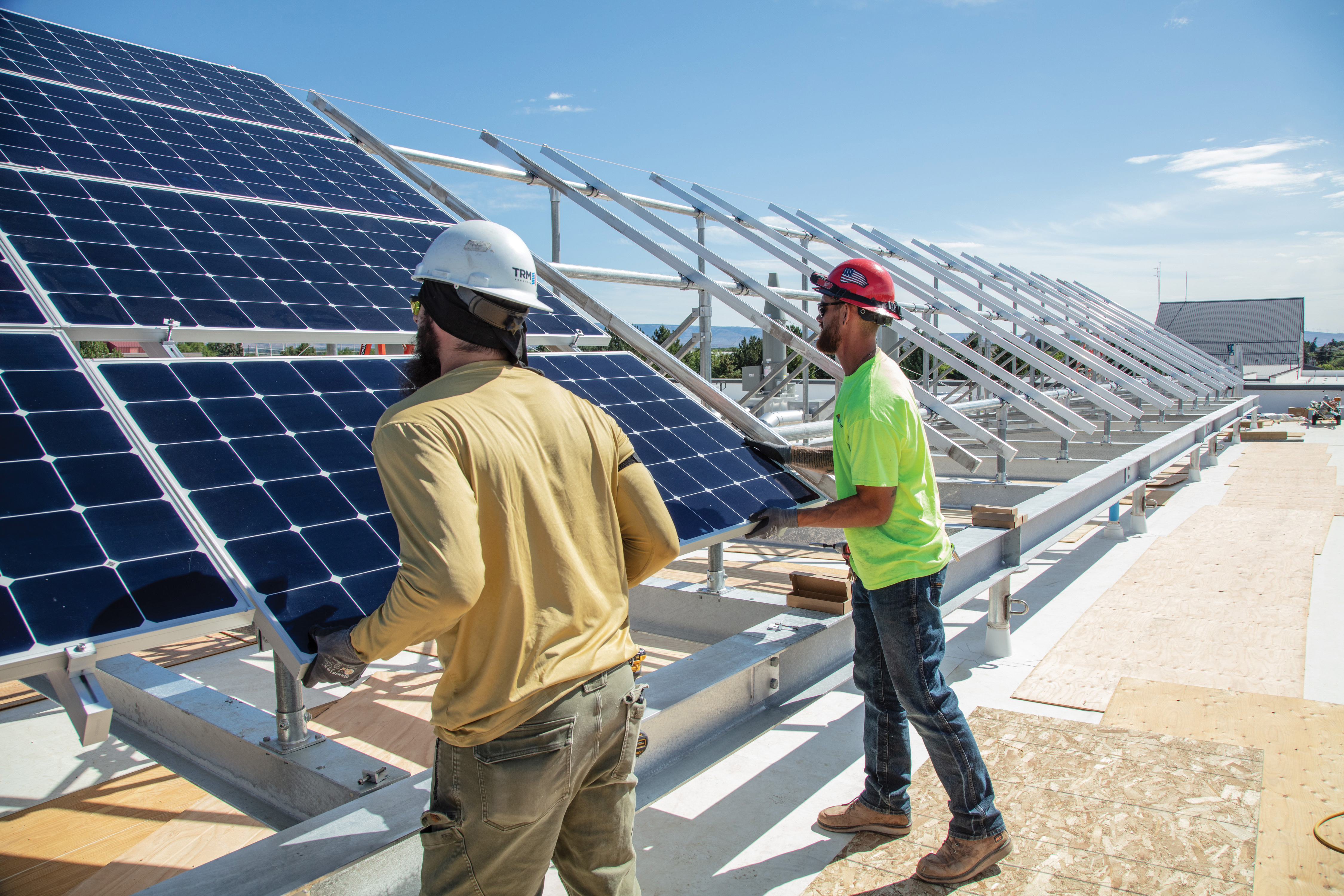 Photo of work being done on the Health Sciences solar array.