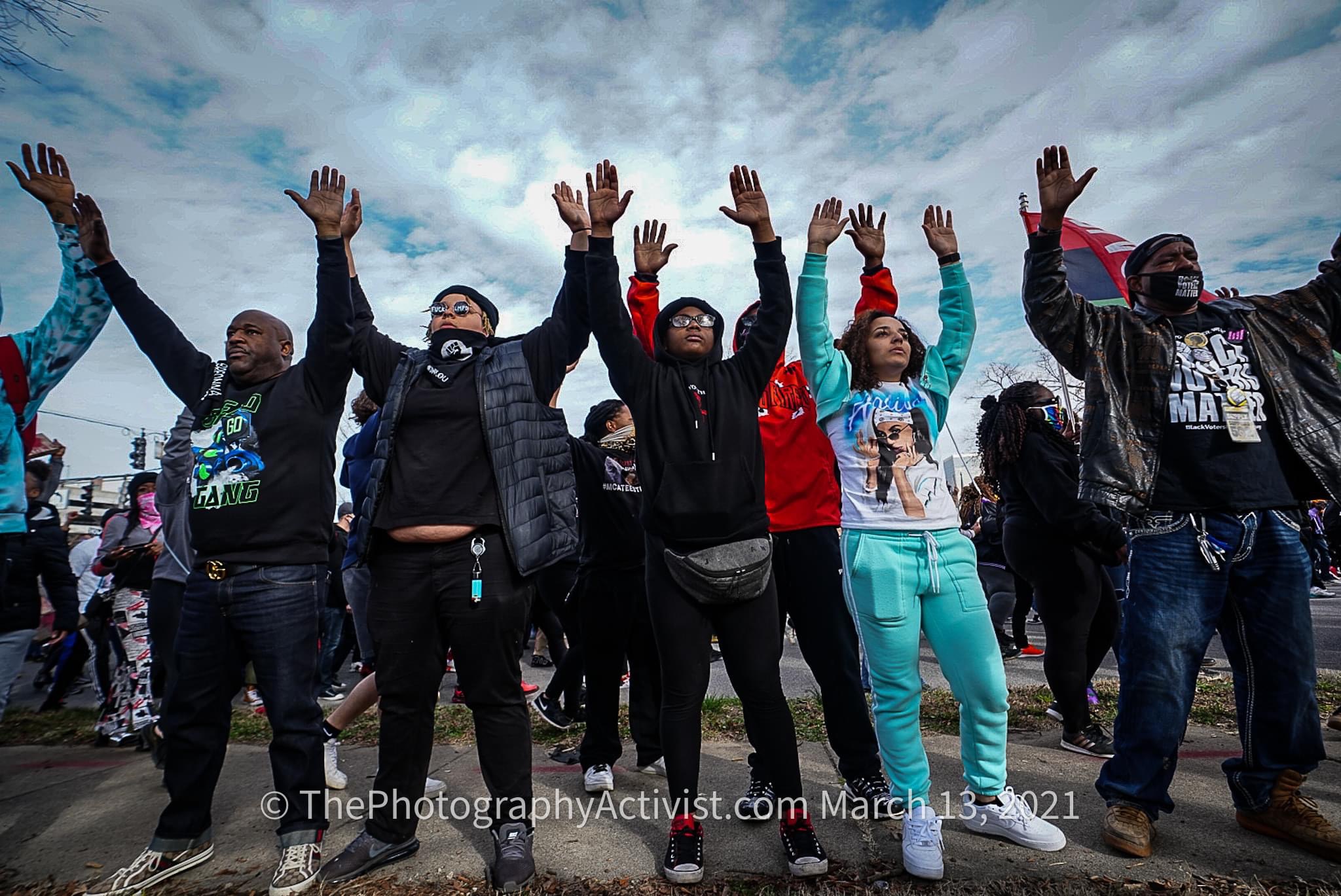 Black Lives Matter protesters in Louisville, Kentucky, during a March 2021 demonstration for Breonna Taylor, who was killed by police.