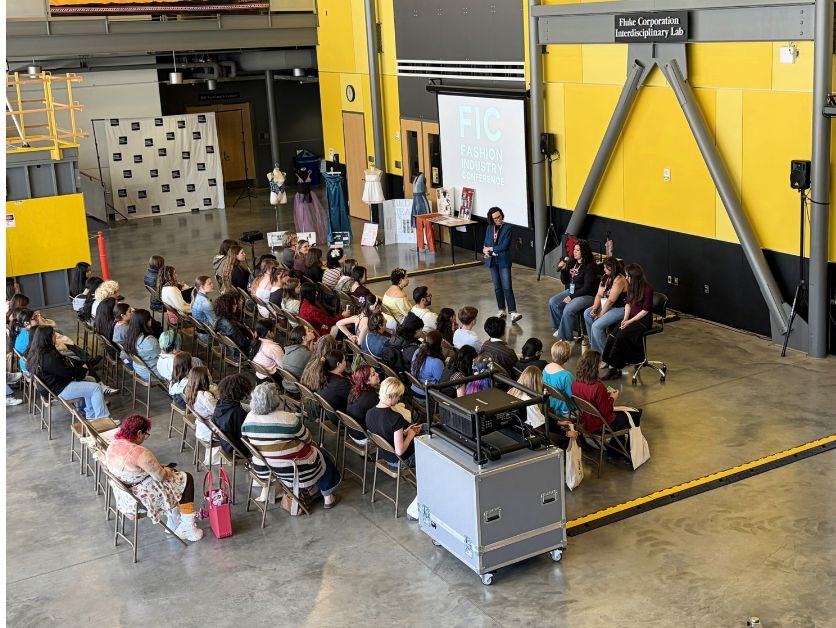 Students, staff and faculty gather in Hogue Hall for the Fashion Industry Conference