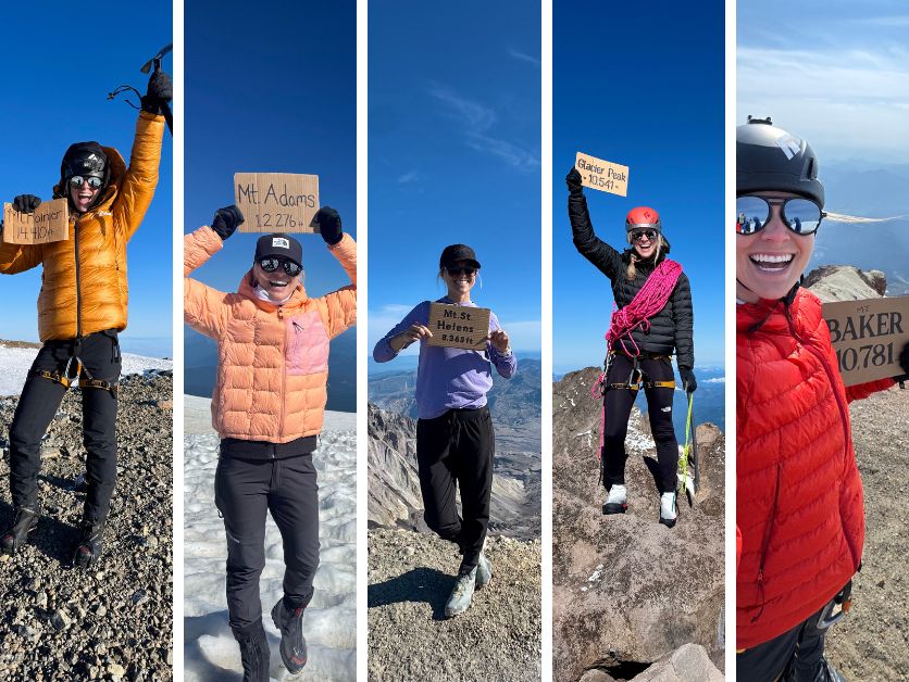 Photo collage of Lauren Zeutenhorst at the summit of each of Washington's volcanoes