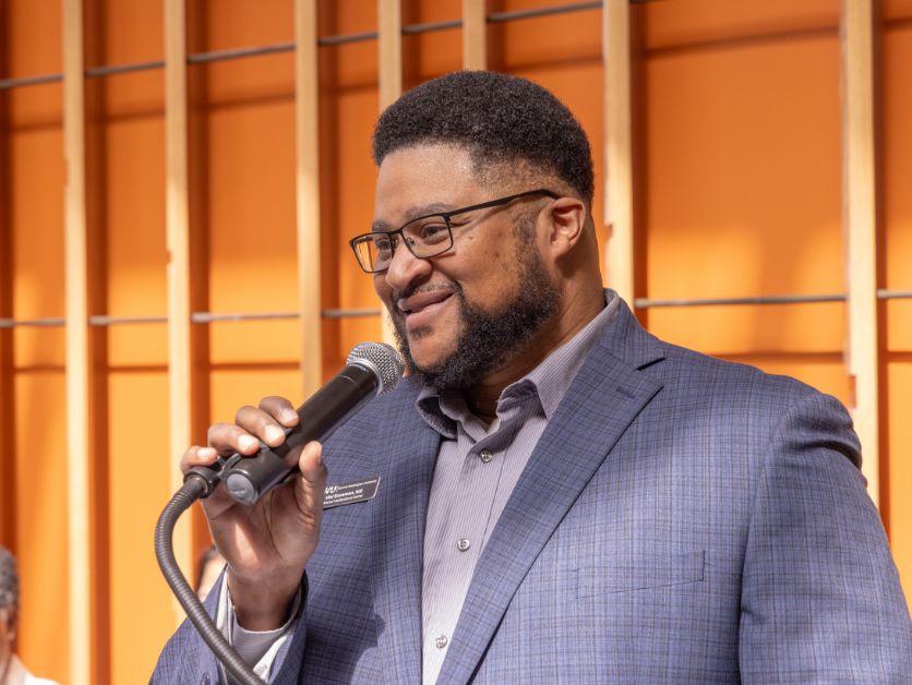 Photo of Mal Stewman speaking at the opening ceremony