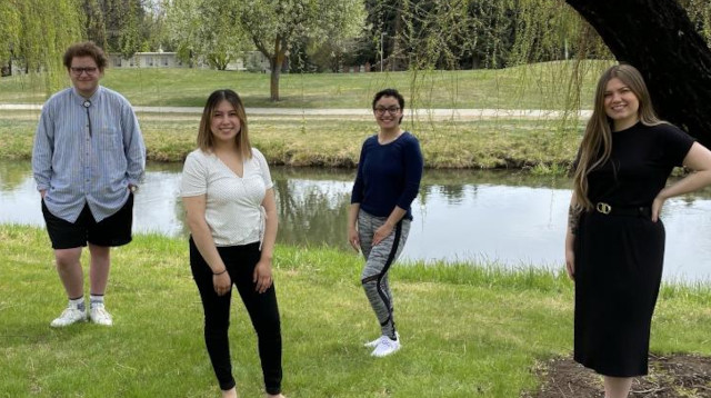 CWU Apparel, Textiles, and Merchandising students, from left: Evan Taylor, Edith Rivas, Ashley Sanchez-Espinoza, and Hannah Ness.