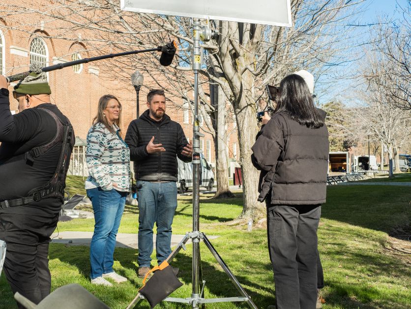 Riordan on a film set on CWU's Ellensburg campus.
