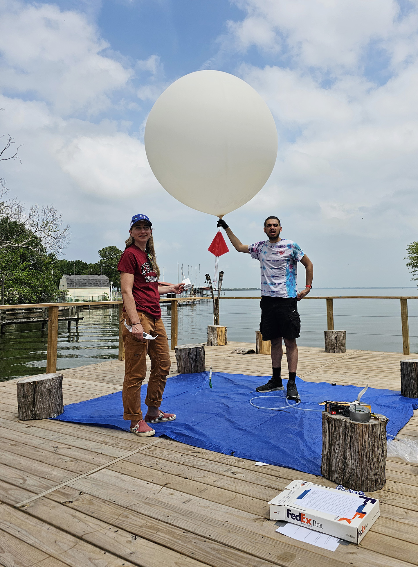 CWU team holds a weather balloon