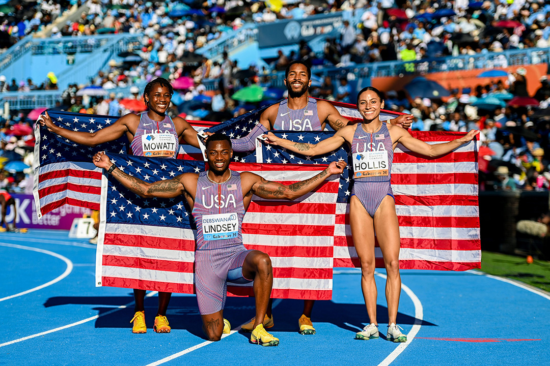 CWU alumna E'Lexis Hollis and her Team USA relay teammates
