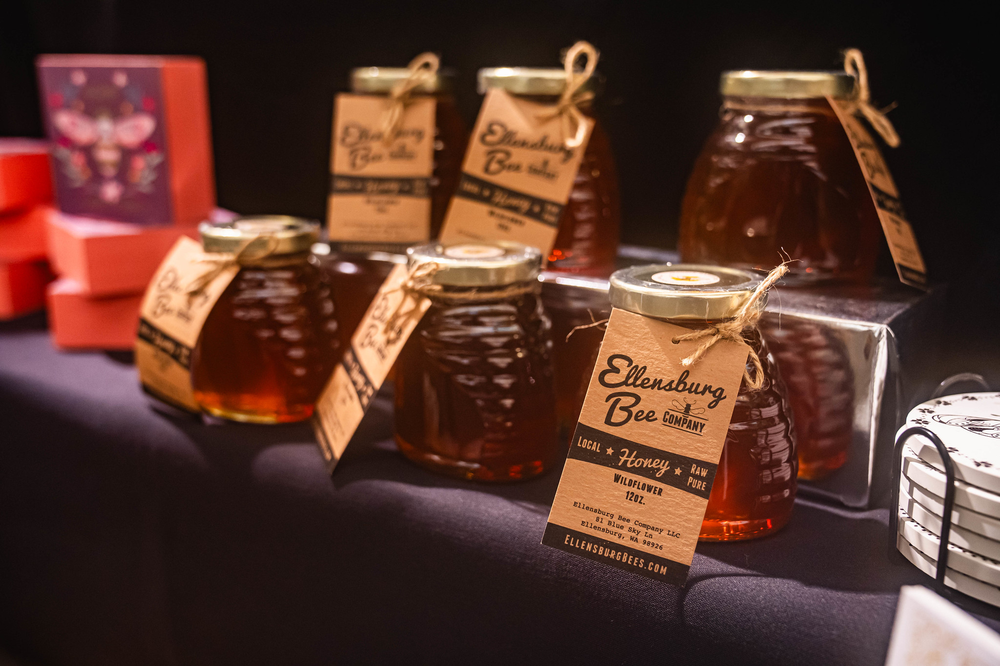 Jars of Ellensburg Bee Company honey ready for sale