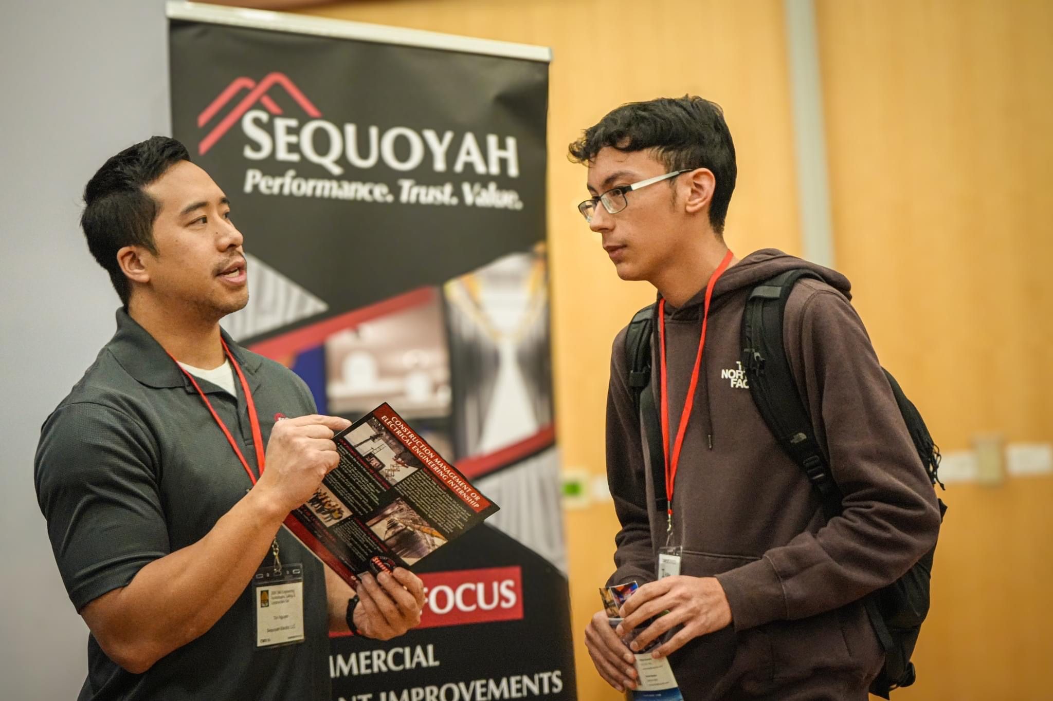 A CWU student meets with a prospective employer