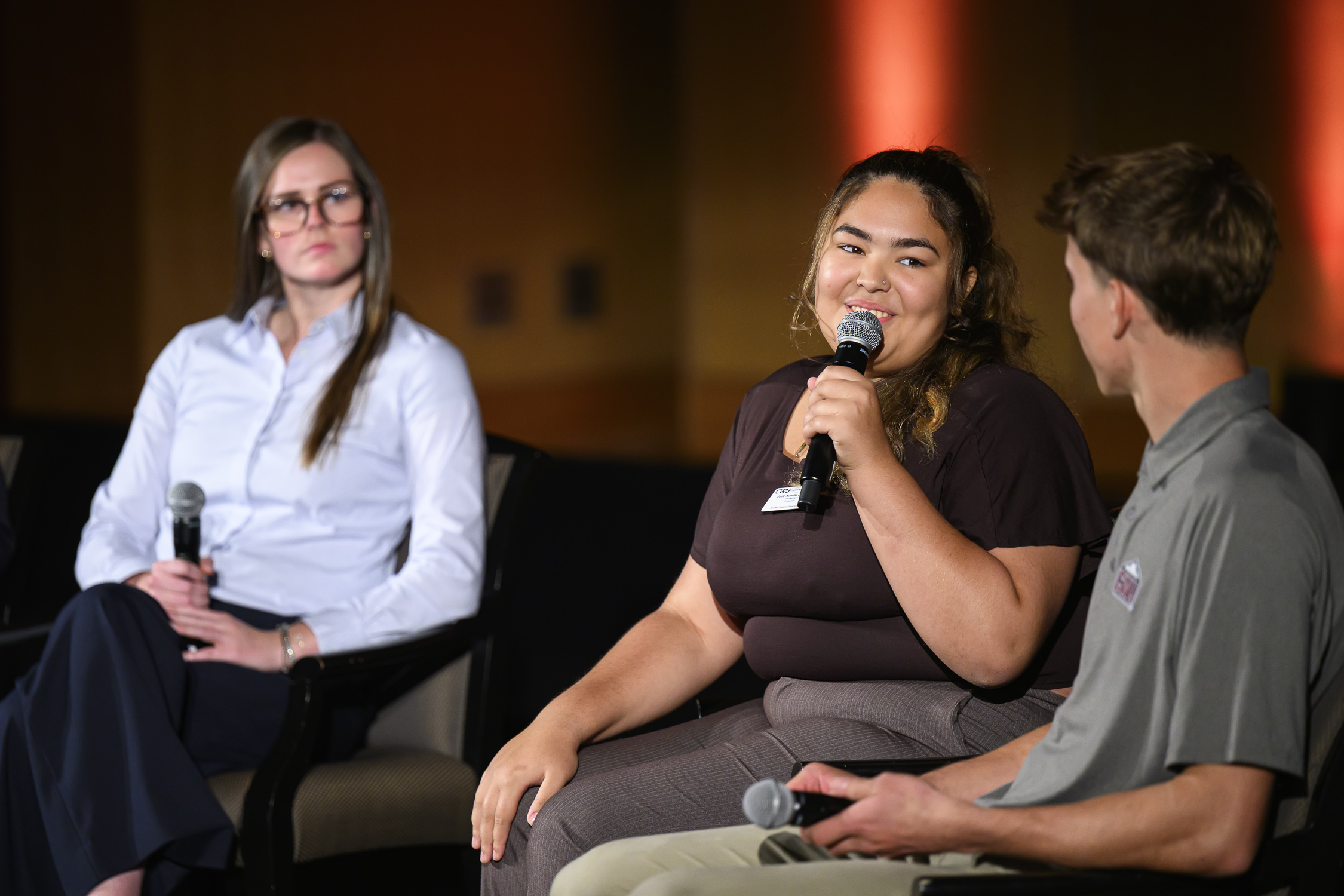 ASCWU President Jada Aurellia Chaplin leads a panel discussion with three successful CWU alumni.