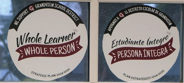 A window banner at Grandview School District
