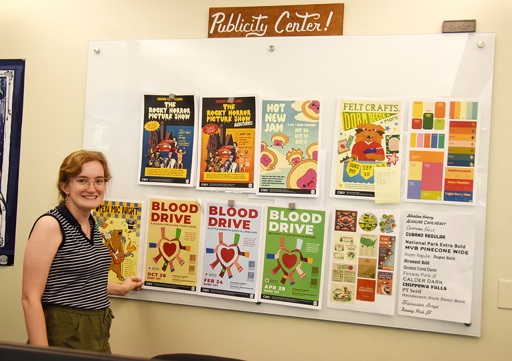 Laura Allen hard at work in the Publicity Center