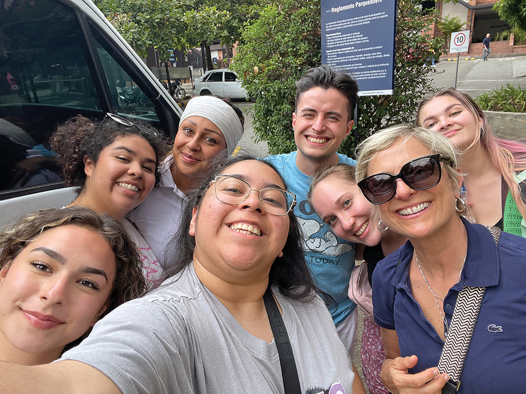 Spanish Professor Dr. Nathalie Kasselis, foreground right, has taken CWU students to Colombia since 2021.  
