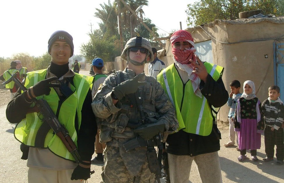 Jacob Schutz in military uniform with friends