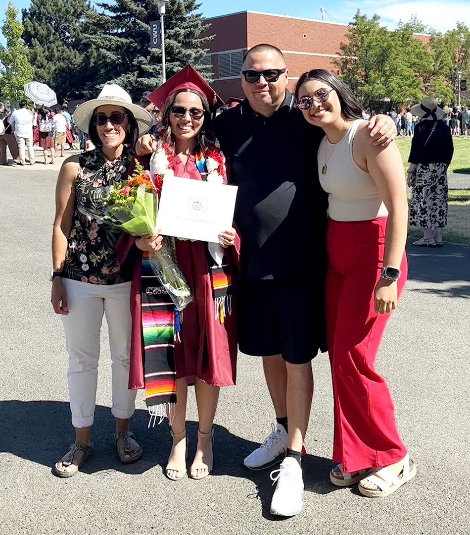 CWU graduate Janae Martinez, second from left, has set herself up for a successful future in aviation management.