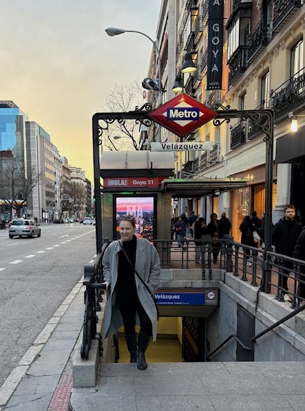 Jennifer Green stands outside a metro station in Madrid.