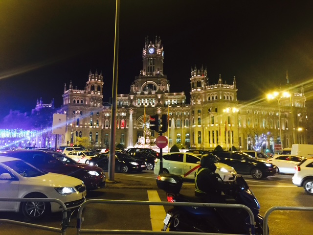 The city lights of Madrid, Spain.