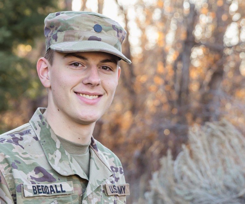 CWU graduate and cadet Joshua Beddall in Army fatigues.