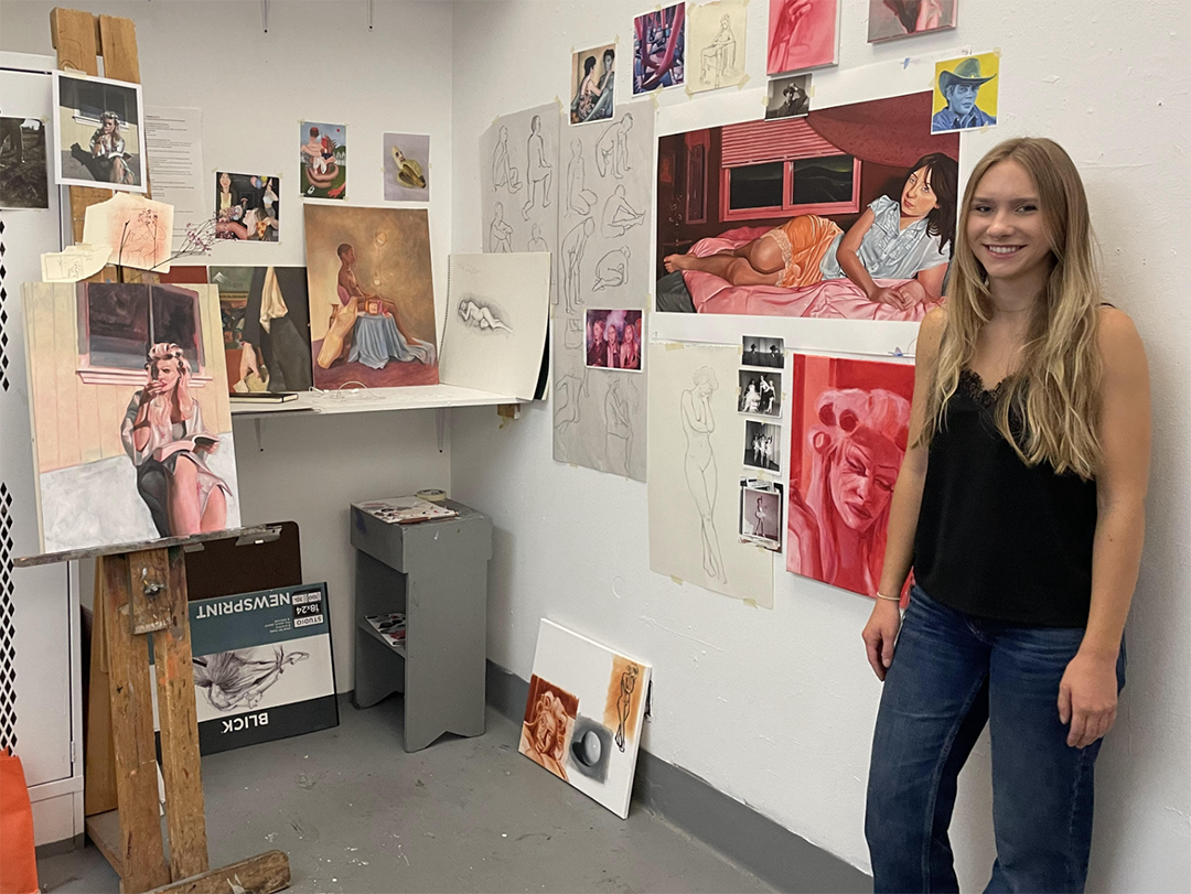 CWU student Margot Massey in her art studio