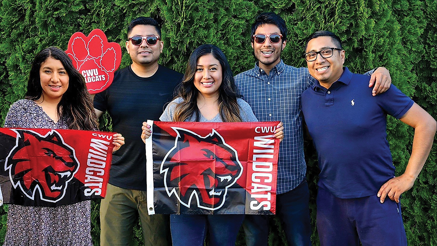 Five of the six Moreno siblings, pictured in 2021 on the CWU campus.