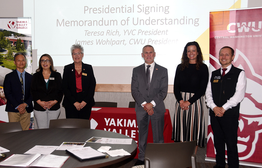 Representatives from YVC and CWU celebrate the MOU signing on May 26.