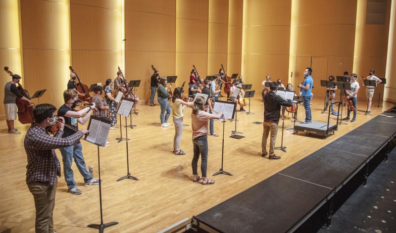 Two groups of 29 CWU string musicians have been meeting about once a week this fall in the McIntyre Music Building.