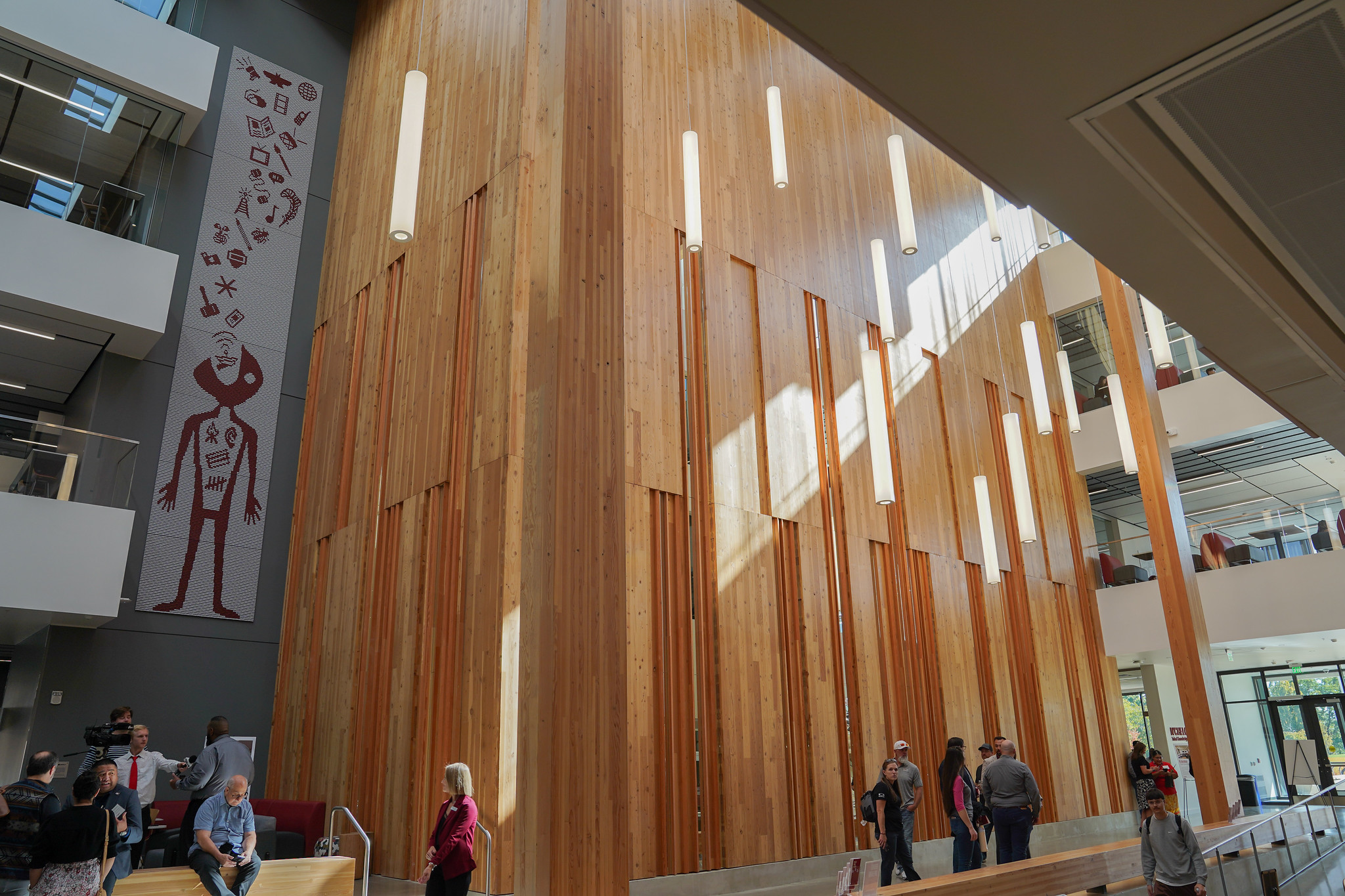 Cross-laminated timber from Yakama Nation Forest Products adorns the atrium of the NAC.