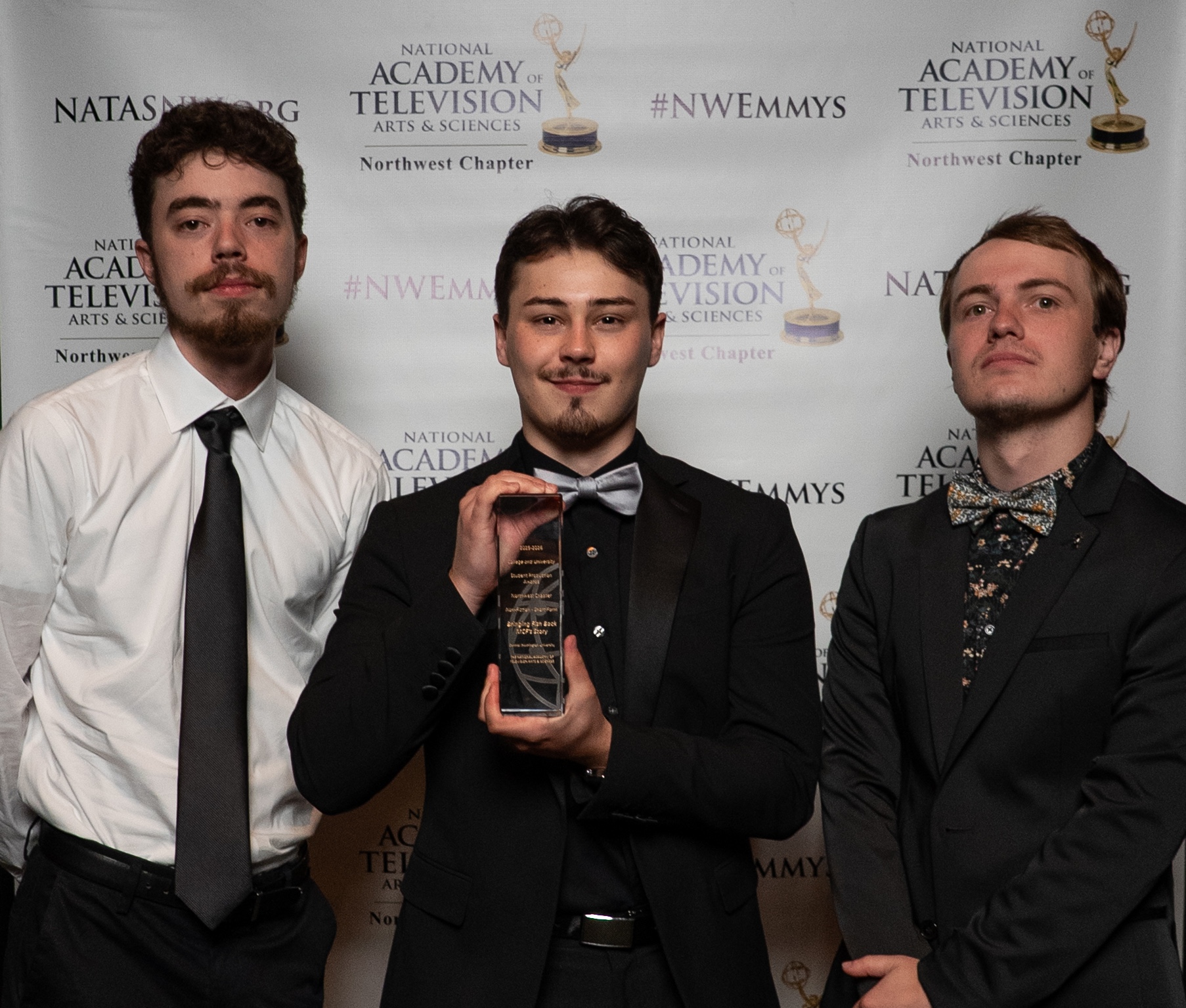 CWU Film majors Emmett Giaccio, left, Tyler Diltz, and Keaton Weyers won the Nonfiction Short Form category