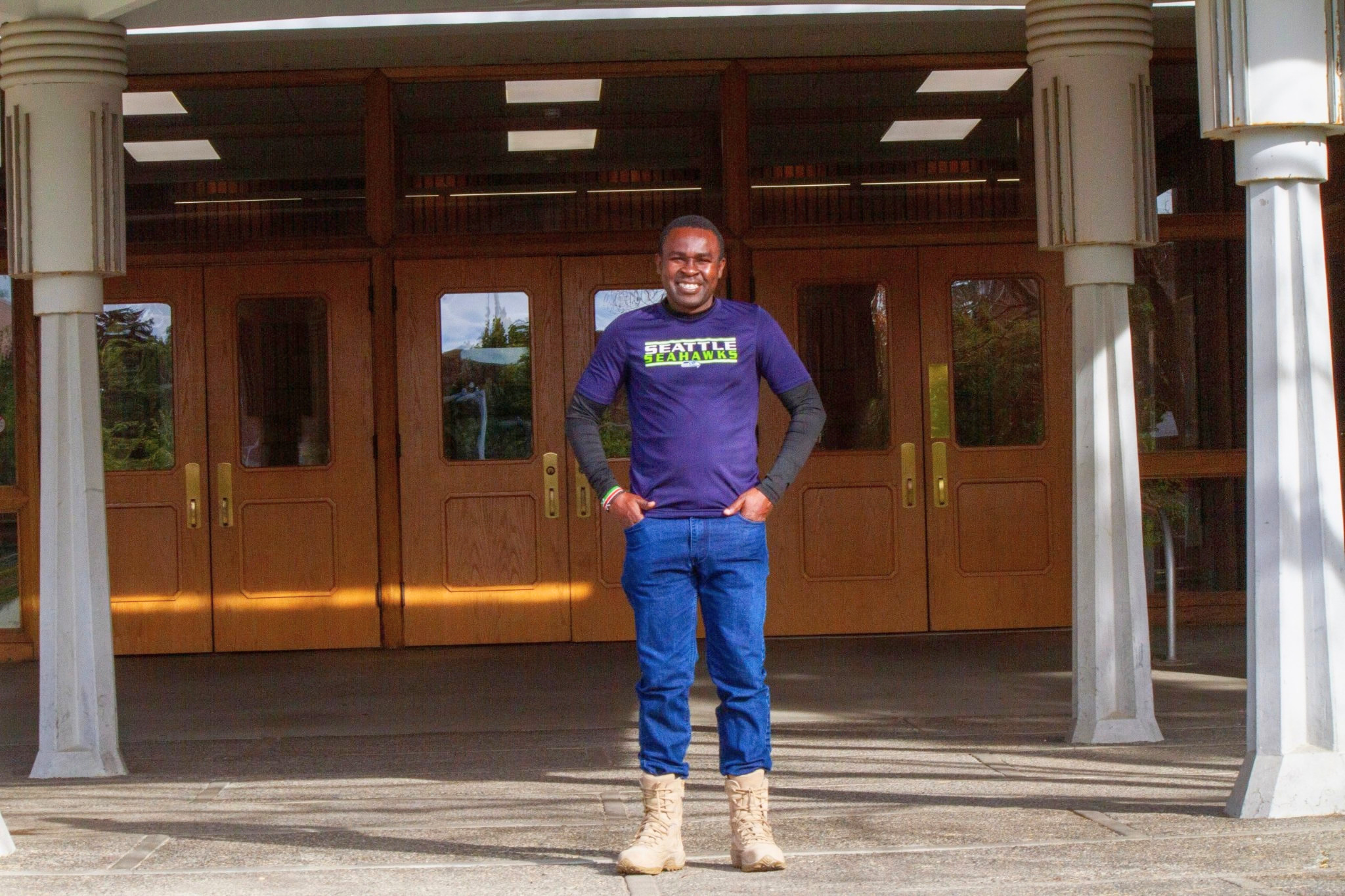 Ogut Stephen Asewe outside a CWU building