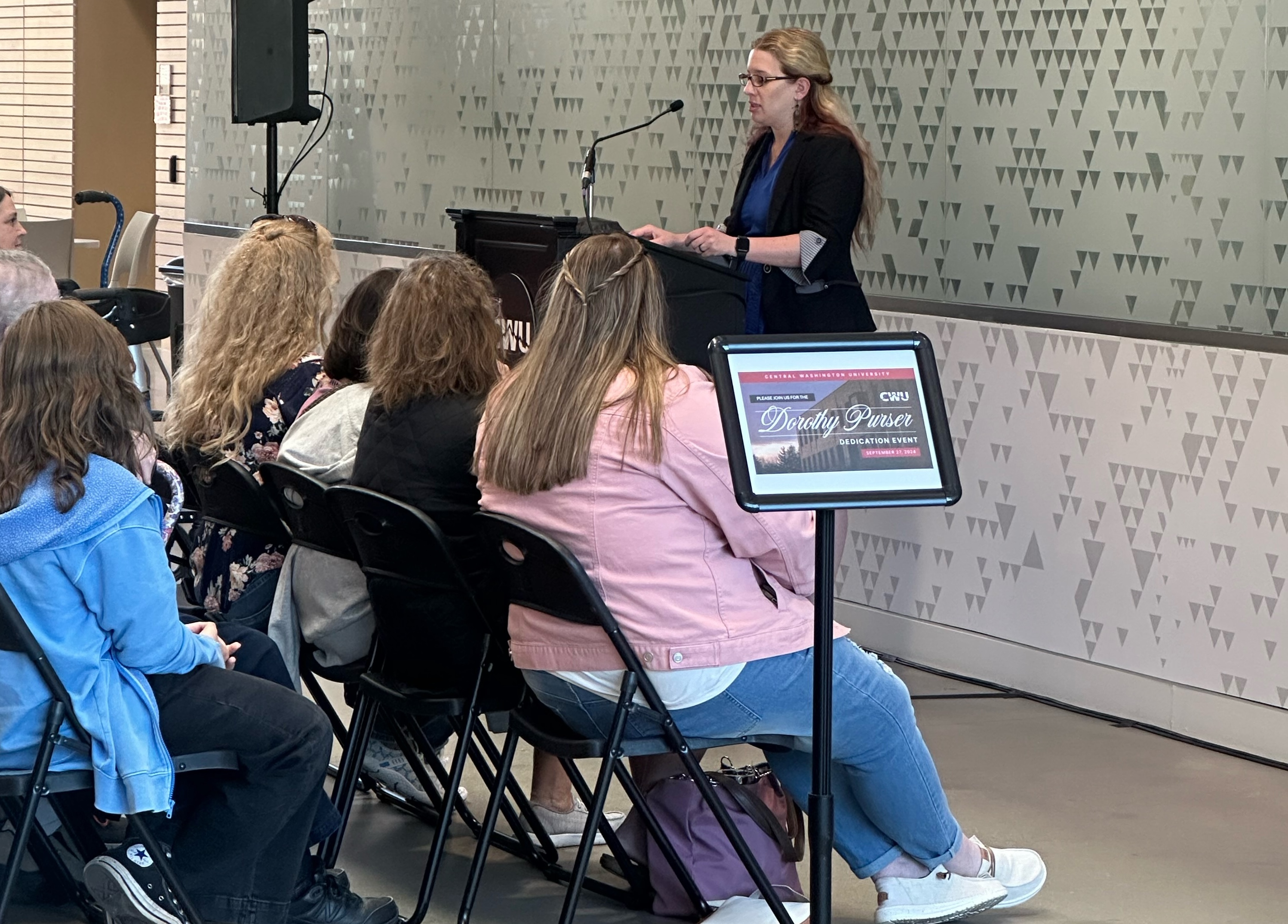 CWU paramedicine department chair Emily Gonzalez speaks to guests on September 27.