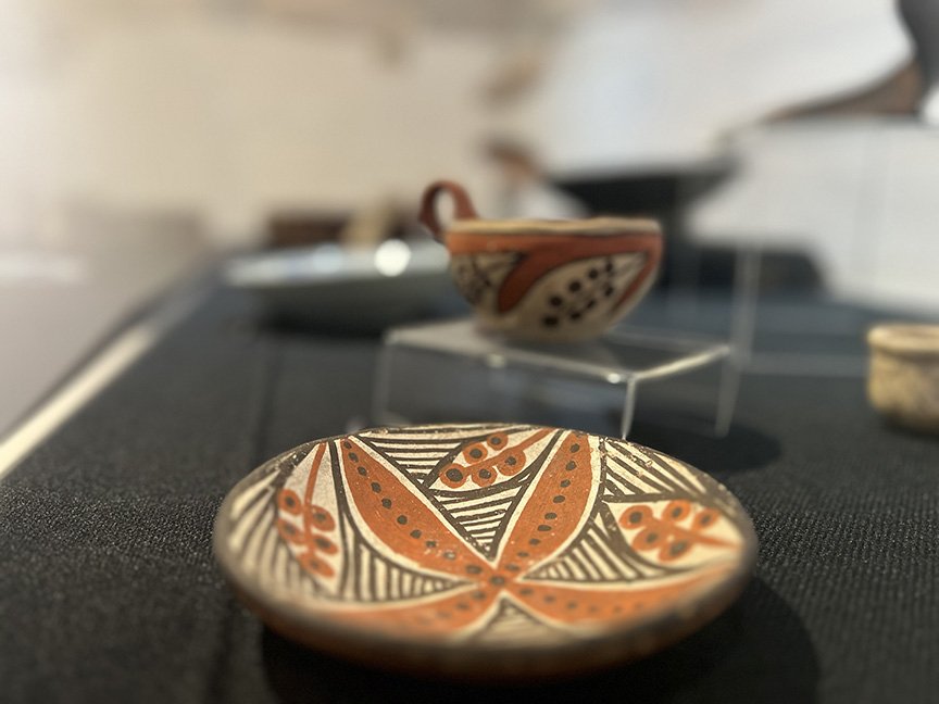 A Native plate and cup featured in the CWU museum exhibit