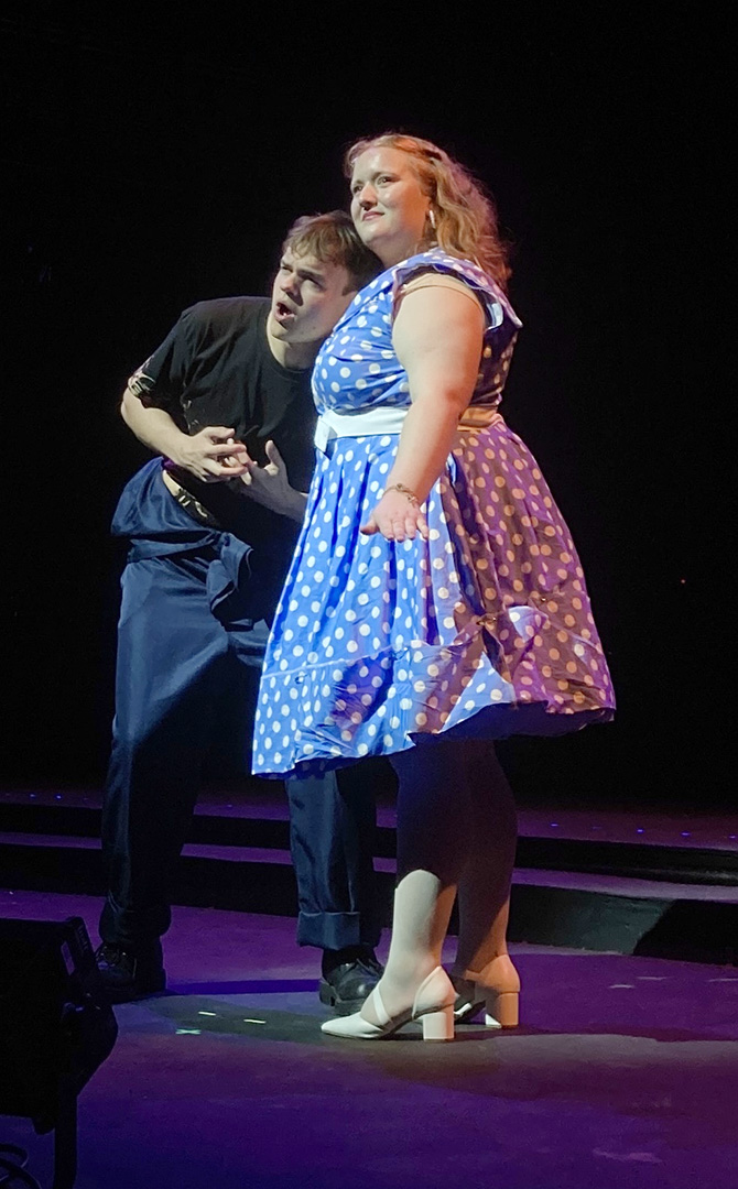 Joey Mazzoncini and Bailey Frasier play the two lead roles in "Urinetown,' opening Friday in McConnell Auditorium.